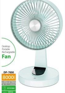 DP-7650 Desktop Portable Rechargeable Fan produced by Duration Power.