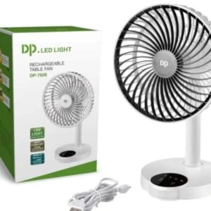 DP 7626 RECHARGEABLE TABLE FAN With LED Night Light USB Fan