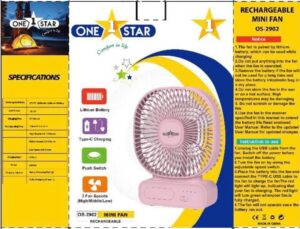 One Star OS-2902 Rechargeable Mini Fan
