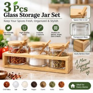 3 Pcs Glass Storage Jar Set with Bamboo Stand